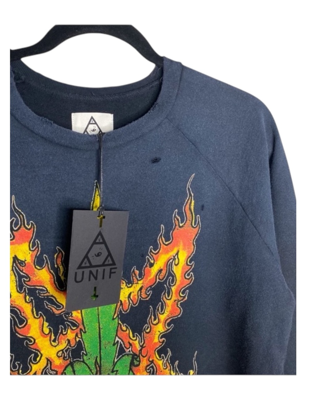 HTF: new UNIF ☻ Burn Me Weed Distressed Sweatshirt ☻ Flames ☻︎ Dirty Black ☻︎ M - Picture 8 of 16